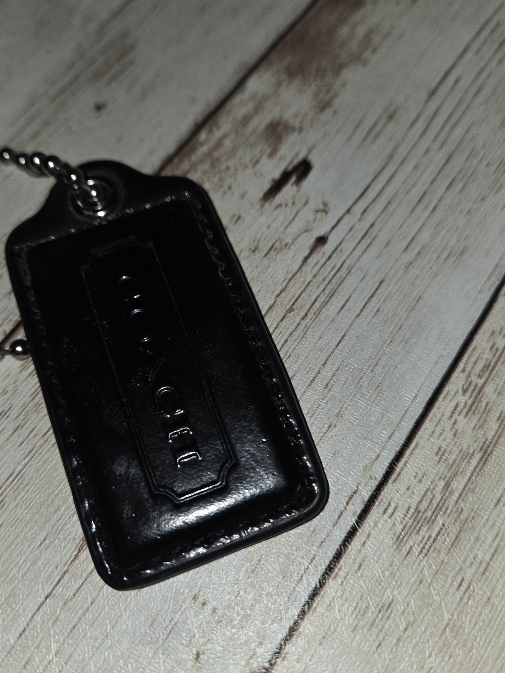 Coach Black Leather Hangtag Keychain Charm Silver Tone - Picture 3 of 13